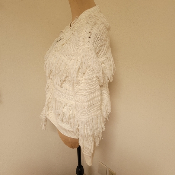 Anthro Salt Water Luxe Boho Fringed White Knit Cardigan - Picture 5 of 6